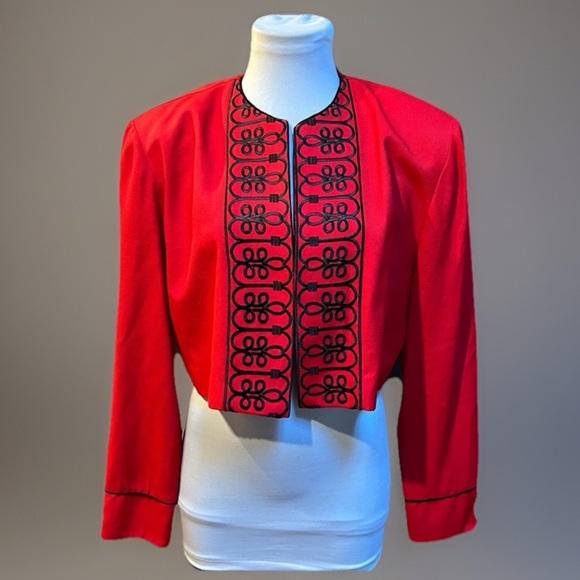 Red & Black Asian Crop Bolero Jacket sz 12 - Picture 1 of 7